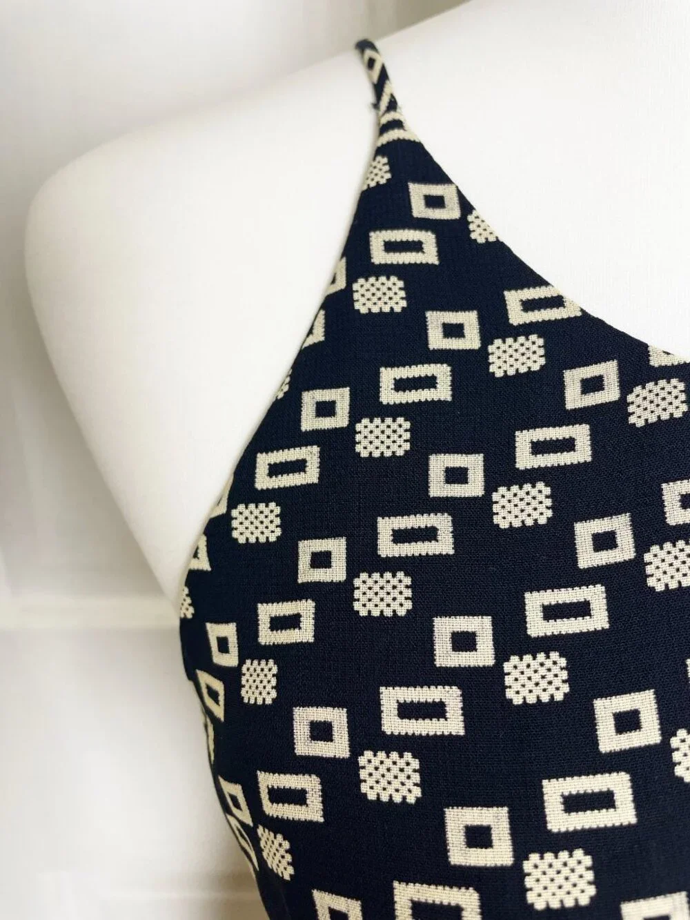 Vintage Barami Geometric Print Halter Maxi Dress Black Cream Silk Blend Size 4 - Picture 3 of 9